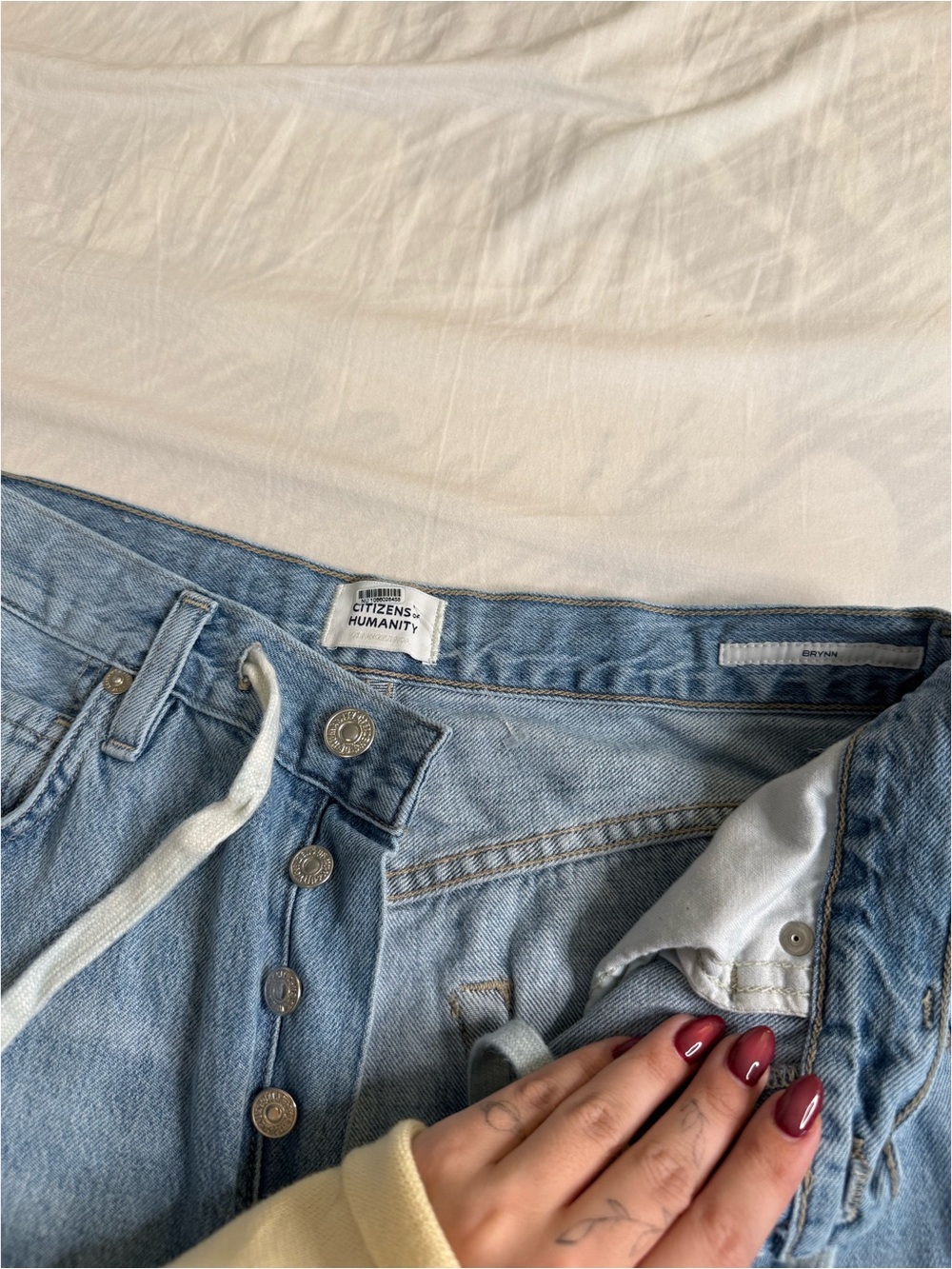 Wide Leg Light Blue Women's Jeans with Drawstring Waist - Picture 5 of 6